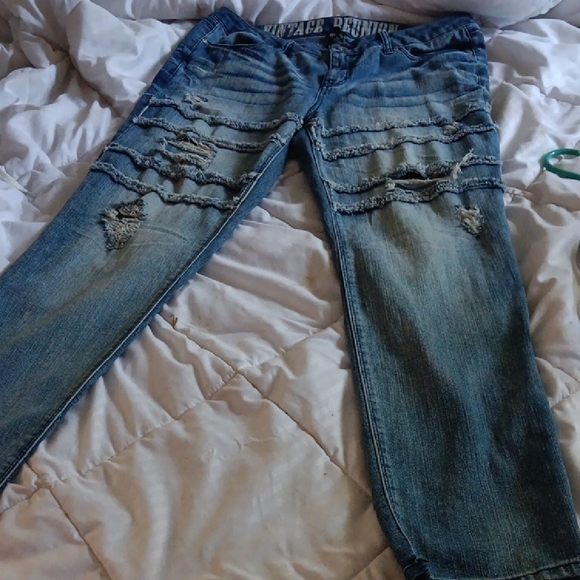 Re-Wash Blue Denim Distressed  Jeans‎ In Womens Sz 13/14 - Picture 1 of 13